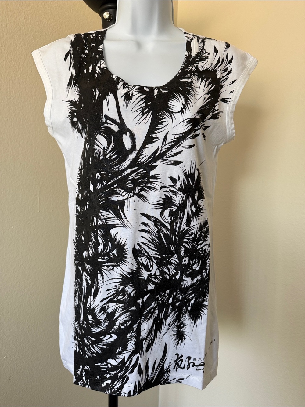 Barbara Bui White Top with Black Botanical Print